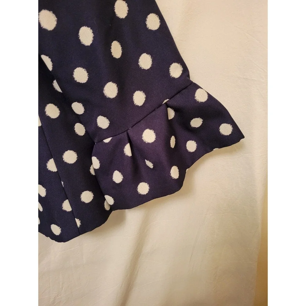 Anne Klein Sz Large Jacket Cropped Polka Dot Navy/White Ruffle 3/4 Sleeve NWT E3 - Picture 3 of 14